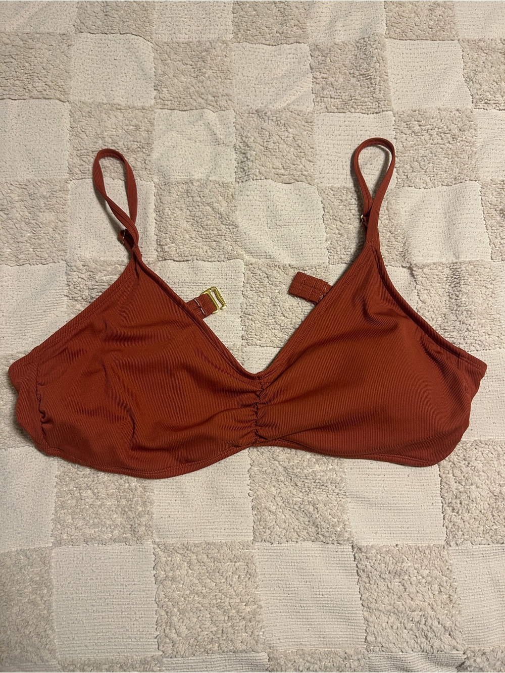 Shade & Shore Rust Red Bikini Top - V-Neck Ruched Swimwear